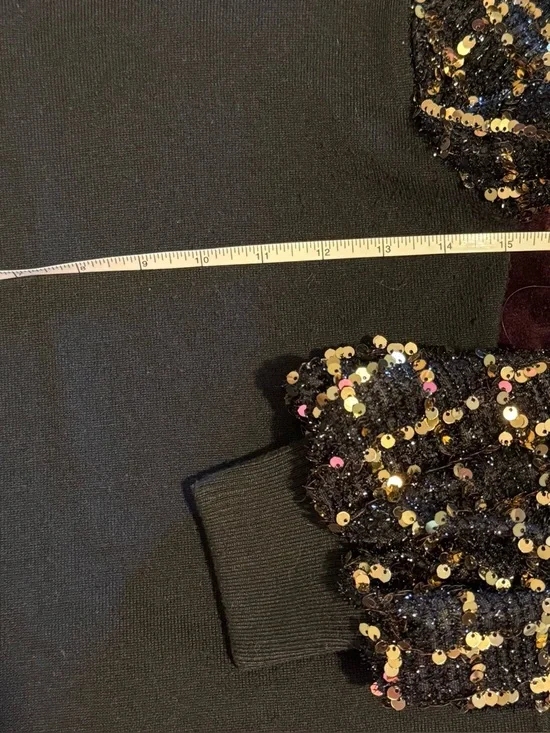 Flying Tomato Black Sweater with Gold-Accent Sequin Grid Sleeves - Picture 7 of 8